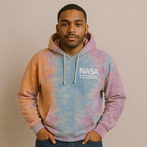 Artist Union NASA Tie Dye Hoodie Large Orange Blue Purple Space Shuttle - Picture 1 of 10